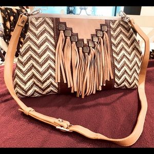 One of a kind woven straw and leather bag